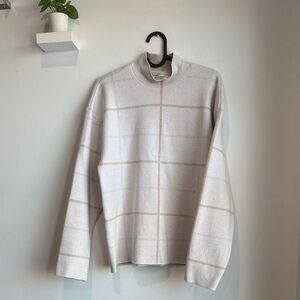 Anthropologie Cream and Tan Checkered Men's Sweater